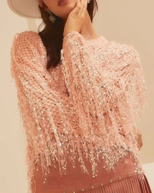 Feather Fringe Oversize Sweater